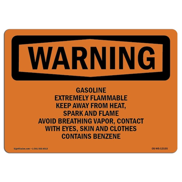 OSHA Warning Sign, 18" Height, 24" Width, Gasoline Extremely Flammable Keep Away From, Landscape